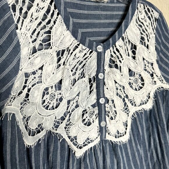 Cotton Bleu Women's Small Boho Style Top Chambury Striped Bubble Sleeve High Low - Picture 3 of 8